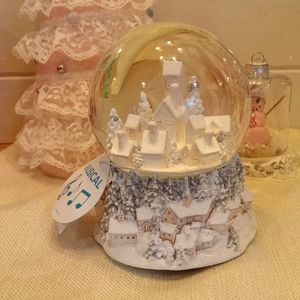 Pastel pink gingerbread christmas town musical snow globe Holiday Romance htf